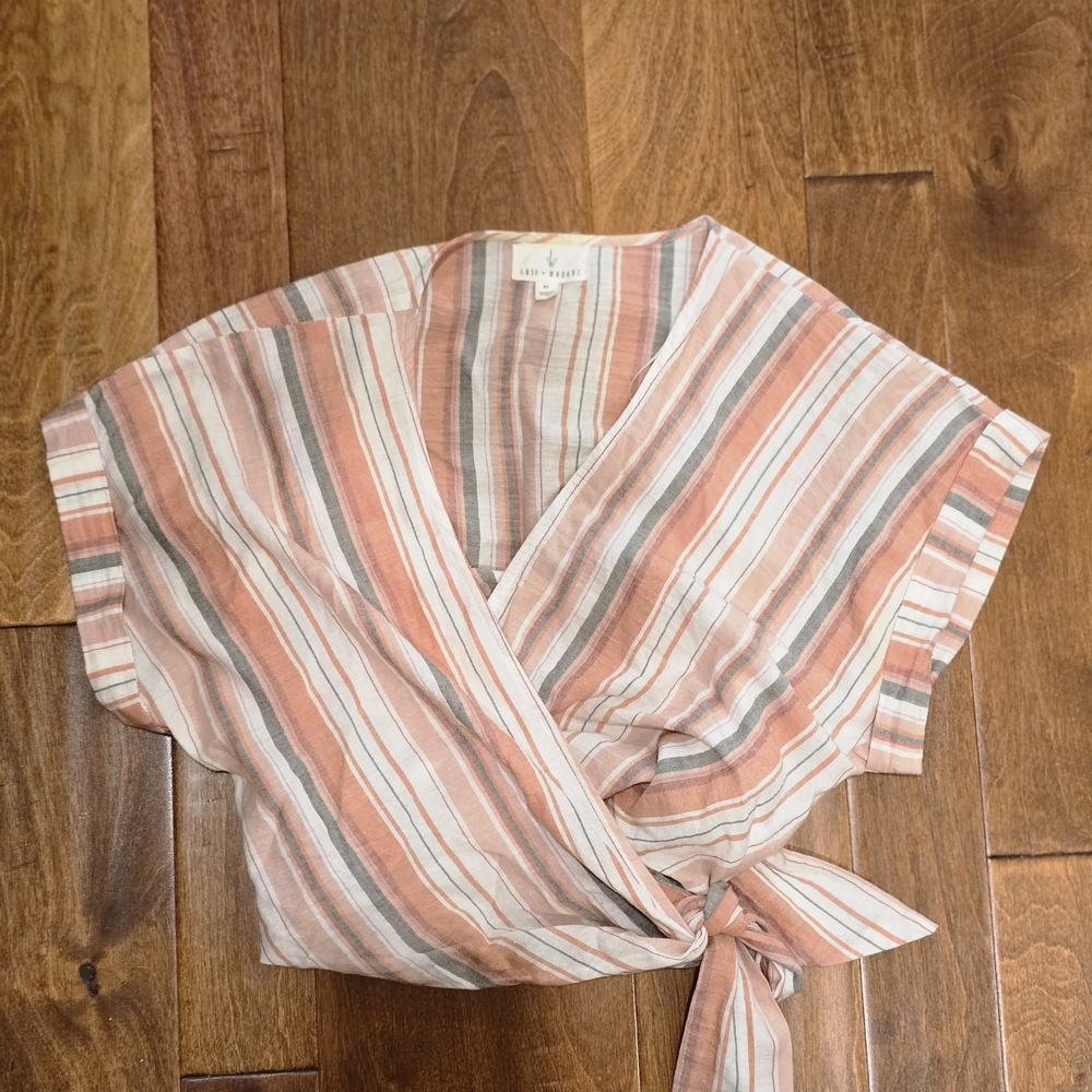 Striped Wrap Crop Top - Pink and Sage Green